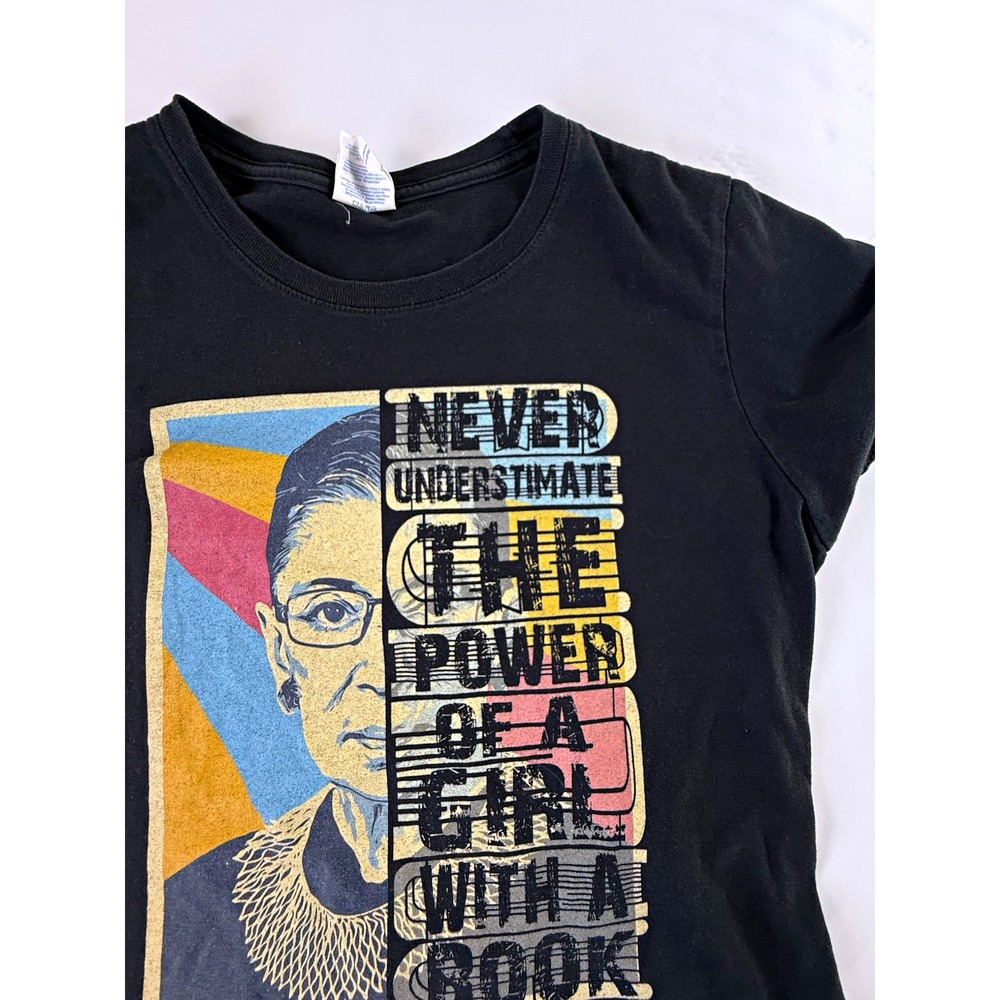 Modern Port & Company RBG Quote T-Shirt S Black Power Of A Girl With A Book